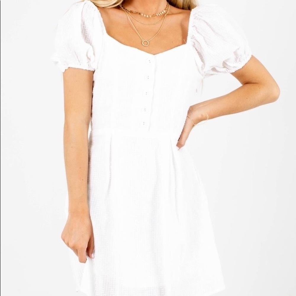 White Bubble Sleeve Dress